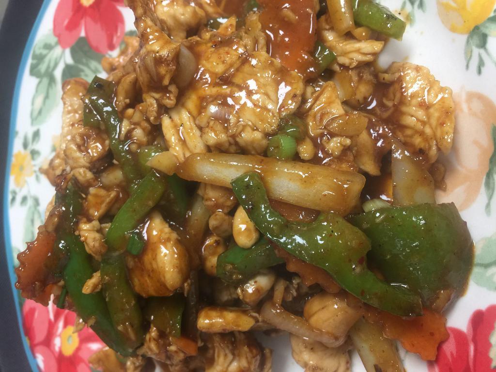 Cashew Nut · Carrot, onion, cashew nuts, bell pepper in sweet chili paste sauce.