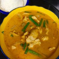 Yellow Curry (medium spicy) · Coconut milk, onion, potato, carrot, string bean and curry powder.
