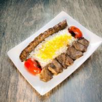 Moby's Combo I · Combination of Kubideh (Ground beef) and Chenjeh (Chunks of Beef)