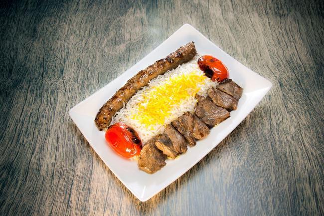Moby's Combo I · Combination of Kubideh (Ground beef) and Chenjeh (Chunks of Beef)