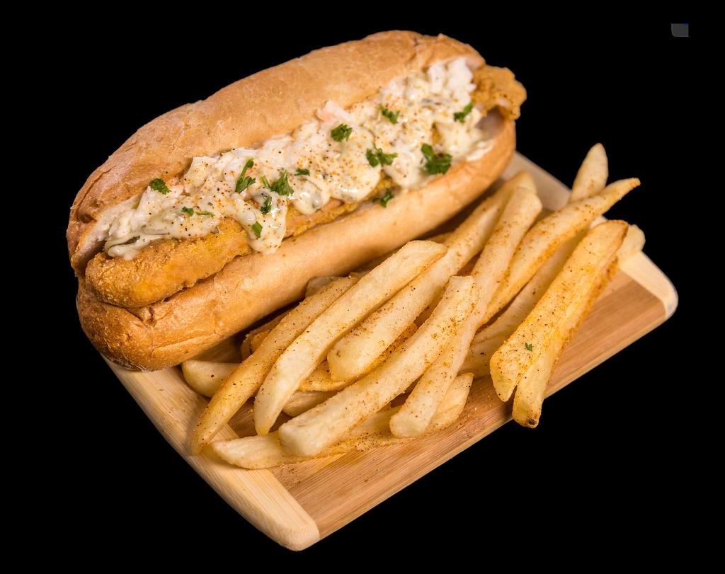 Fish Po'Boy · Cod Topped with coleslaw and tartar sauce.