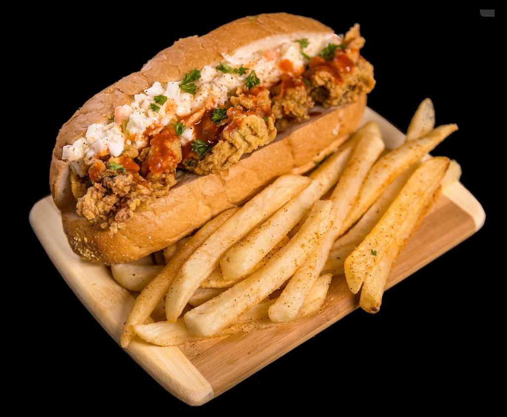 Oyster Po'Boy · Topped with coleslaw and tarter.