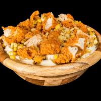 Loaded Mashed Potato Bowl · Mashed potatoes w/roasted corn, chicken tenders,& topped w/gravy
