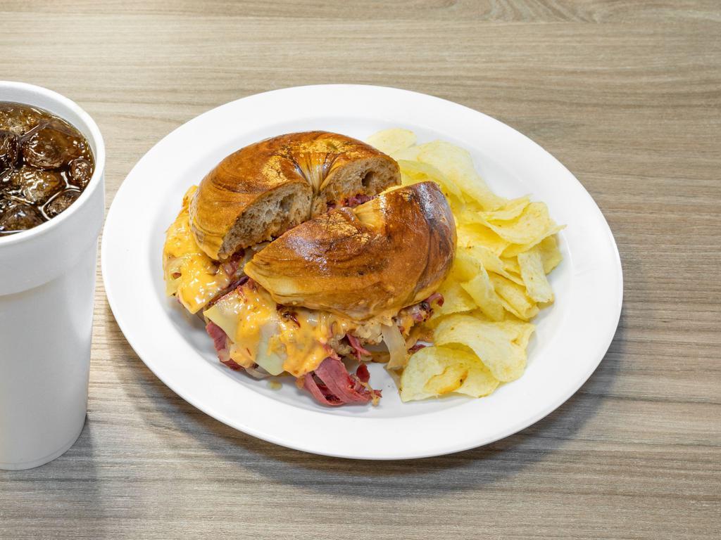 The Reuben Sandwich · Hot pastrami, sauerkraut, Swiss cheese, Russian dressing on rye bread.