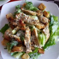 chicken Cesar salad  · chicken, lettuce, crouton, parmesan cheese and Caesar dressing