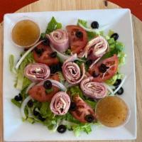 antipasto · lettuce, tomatoes , onions, black olives, ham, salami, provolone cheese and italian dressing