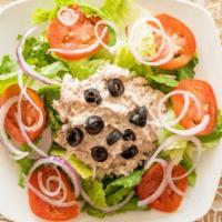 Tuna salad  · Lettuce, tomato, onion, black olives and tuna with mayonnaise 