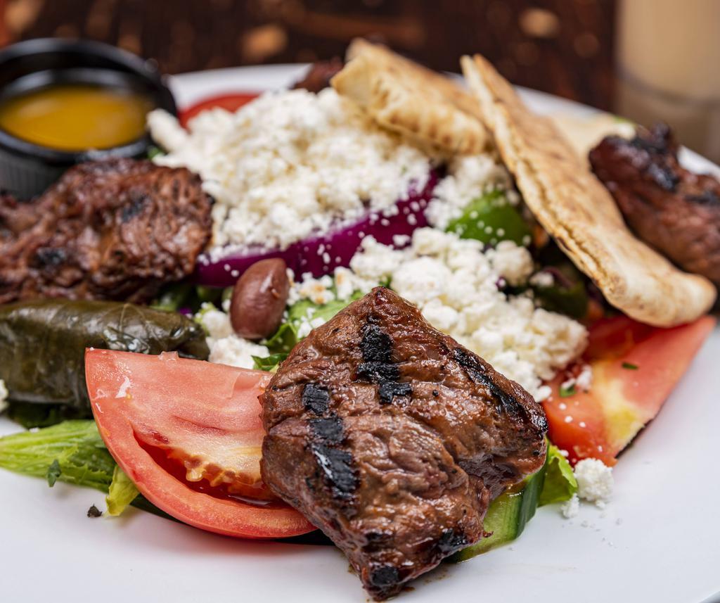 BBQ Steak Tip Salad · Served over Greek.