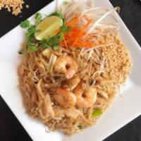 Pad Thai Noodle · A Popular Thai noodle dish, rice noodles stir-fried with egg, scallions, bean sprouts & grou...