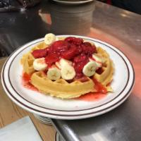 Strawberry-Banana Waffle · Topped with whipped cream.