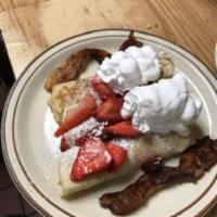 Crepe · 2 crepes filled with your choice of fruit (strawberries, apple, blueberry or cherry) topped ...