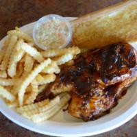 1/2 BBQ Chicken · Please include choice of potatoes (Baked, fries, or Greek) and coleslaw, baked beans or corn...