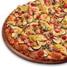 Gourmet Veggie Pizza · Artichoke hearts, zucchini, spinach, mushrooms, tomatoes, garlic, Italian herb seasoning, red and green onions on creamy garlic sauce.