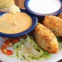 Fried Jalapeños  · Deliciously warm and crunchy, bursting with melted cheese, and sure to fire you up! Served w...