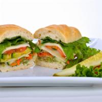 Regular Cold Veggie Sandwich · Chopped cucumber, bell pepper, radish, lettuce, tomato, avocado, sprouts, provolone cheese, ...