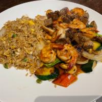 Hibachi Combo · Hibachi served with Mixed Veg and White or Brown Rice. Choose your protein. 