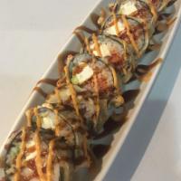 3. Rock and Roll · Spicy tuna, avocado, crabmeat, cream cheese, fresh fried, topped with spicy mayo and eel sau...