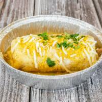 Wet Burrito Bowl · Choice of meat, additional selections with mixed cheese, green chili pork with flour tortilla.