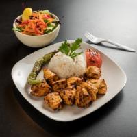 22. Chicken Kebab · Tender chunks of chicken marinated with chef's own blend of herbs and spices.