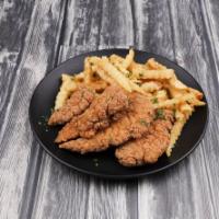 Chicken Strips · Home-style peppercorn chicken tenders fried to perfection. Served with french fries and your...