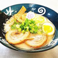 Tonkotsu Ramen  · Tonkotsu pork broth, in straight noodles with homemade Roast pork, menma, green onion, soft ...