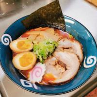 Killer Ramen · Tonkotsu pork broth, in straight noodles with soft boiled egg, homemade roast pork, menma, g...