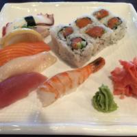 Sushi B · Six pieces nigiri and spicy tuna roll. Served with miso soup and salad. 