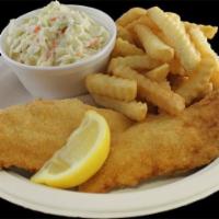 Bill's Famous Haddock Fish Fry · Served with choice of any two sides: French fries, tater tots, curly fries, onion rings, col...