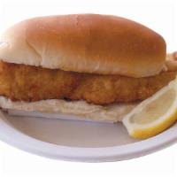 Haddock Fish Sandwich · Served on a fresh baked Di Paolo hoagie roll with your choice of toppings