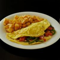 The Western Omelette · Tomatoes, green peppers, onions and American cheese. Served with your choice of toast, bagel...