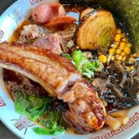 Umai House Ramen Combo · Comes with cha shu rice and spicy sausages, pork belly, pork broth, ground pork, soft boiled...