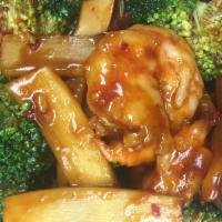 Hunan Shrimp Dinner · Large size. Shrimp with broccoli, bamboo shoots and straw mushroom in hot sauce. Hot and spi...