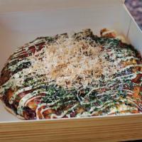 Okonomiyaki · Japanese savory pancake containing a variety of ingredients in a wheat-flour-based batter. C...
