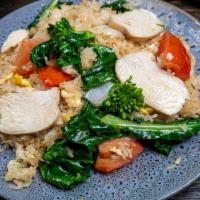 Thai Fried Rice · Chicken, egg. Onions chinese broccoli and tomatoes, substitute beef or shrimp for an additio...