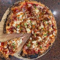 BBQ Chicken Pizza · Crispy chicken, San Marzano, fresh mozzarella, scallions, cilantro.
