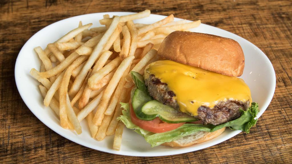 American Burger · Lettuce, tomato, pickles, American cheese, fries