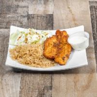 4. Fried Fish with Rice Platter · A marinated deep fried fish fillet served with mint sauce, lettuce and aroma rice.