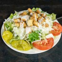 House Salad · Lettuce, croutons, mozzarella cheese, tomato and pepperoncini. Served with your choice of dr...