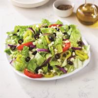 Regular Greek Salad · Fresh cut lettuce blend, feta cheese crumbles, black olives, sliced tomatoes, red onions and...
