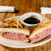 Classic French Dip · Slow roasted to tender perfection and served medium rare. On a toasted French roll with mayo...