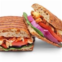 BBQ Chicken Panini - Full · BBQ chicken, mozzarella cheese, red onion, spinach, tomato