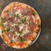Pizza Zio Vittorio · The elegant classic! Tomato sauce, mozzarella Fior di Latte, grape tomatoes, topped with Pro...
