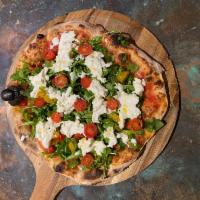 Burrata Pizza · Our signature tomato sauce, imported Italian Burrata stretched over fresh grape tomatoes and...