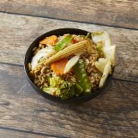 Thai Fried Rice · Stir-fried rice with Thai soy sauce, your choice of protein, egg, onion, peas, carrots, corn...