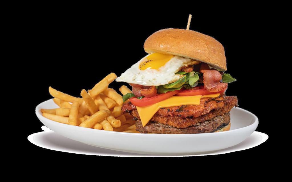 Bocas Burger · 16 oz. of beef, cilantro aioli, bacon, spinach, tomato, fried egg (over easy, medium or hard), american cheese and grilled white cheese, served with french fries. Indicate if it is wanted with cilantro aioli. If it isn't indicated, it will be added automatically.