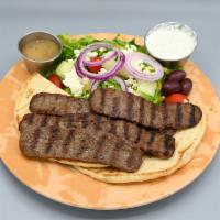 Gyro Meat Platter · Traditional Greek platter with gyro meat, toasted pita, lettuce, tomatoes, onions, feta chee...