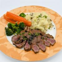 London Broil · Our specialty. Marinated flank steak grilled to order and covered in our cabernet mushroom g...