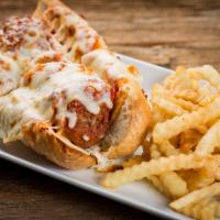 Meatball Parmigiana Sandwich · Meatballs baked with marinara sauce and mozzarella cheese on top. Prepared fresh and served ...