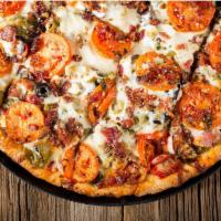 Rosati's Monster Pizza · Italian sausage, meatballs, pepperoni, Canadian bacon, onions, black and green olives, mushr...