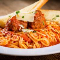 Spaghetti · Traditional spaghetti with marinara sauce form the family recipe, topped with and fresh pars...